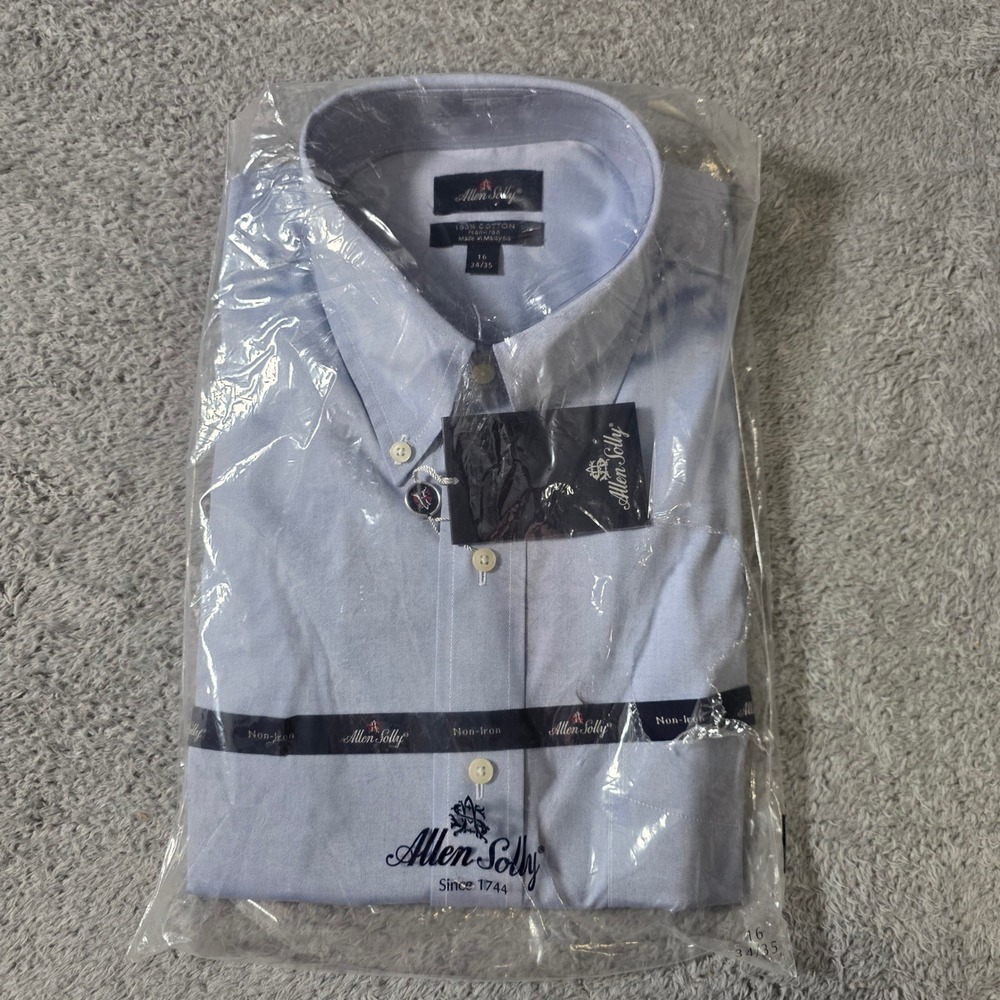 Allen Solly Mens 16 34/35 Dress Shirt Light Blue Non-Iron Cotton Button Down